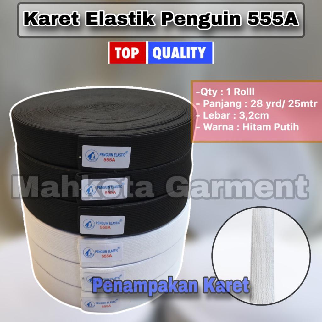 Karet Elastik Penguin 555A | Karet elastis celana  3,2cm / 32m panjang 28 yard/Roll | Karet dasi cel