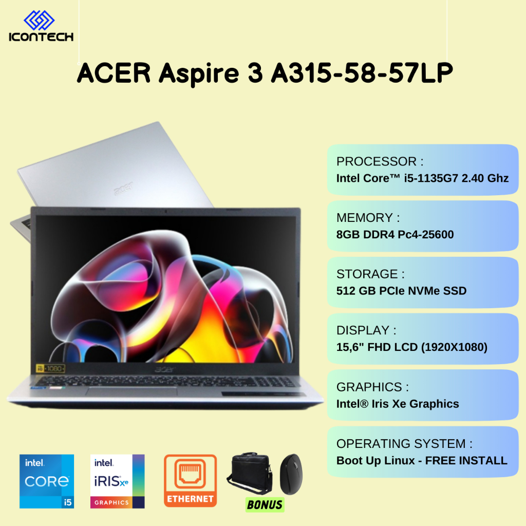 ACER Aspire 3 A315-58-57LP | i5-1135G7 | RAM 8GB | 512GB SSD | 15,6"