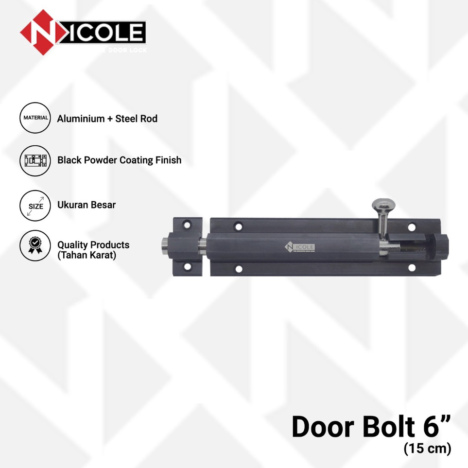 《packingaman》 Nicole Grendel Slot Pintu Bulat Segi 6 / Hexagon Door Bolt Black