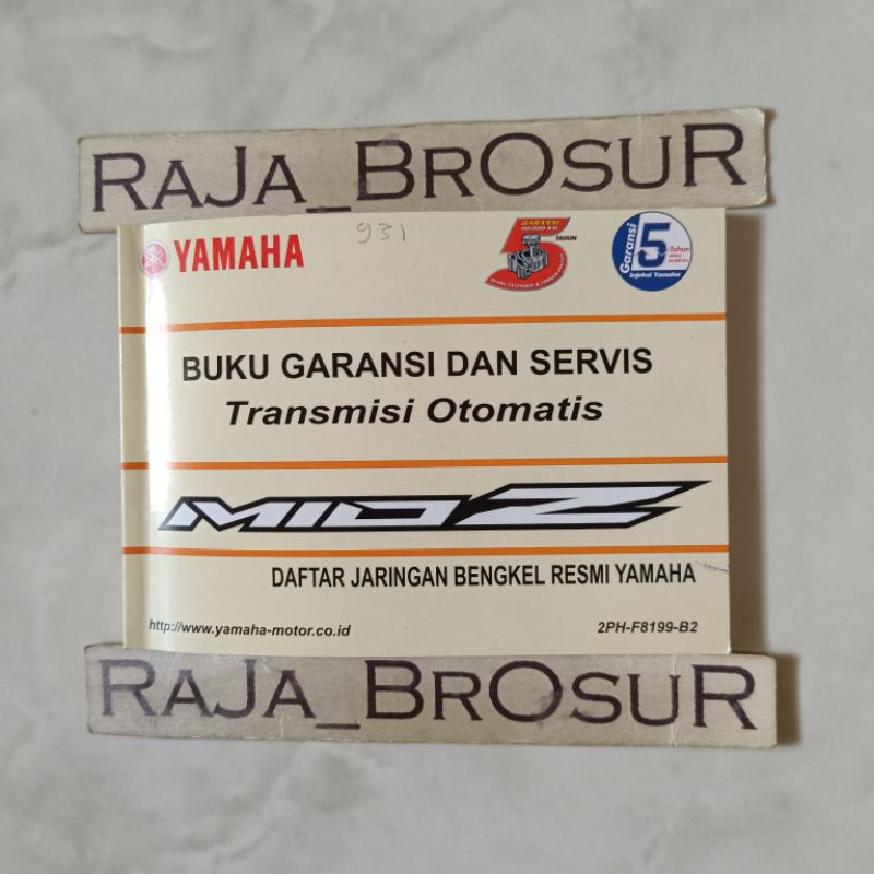 Buku garansi dan servis transmisi otomatis/Manual book Yamaha Mio Z 125 2PH 2016-2022