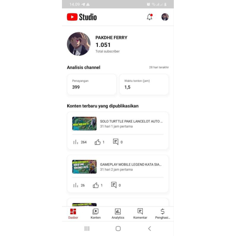 Akun Youtube 1000 subscriber