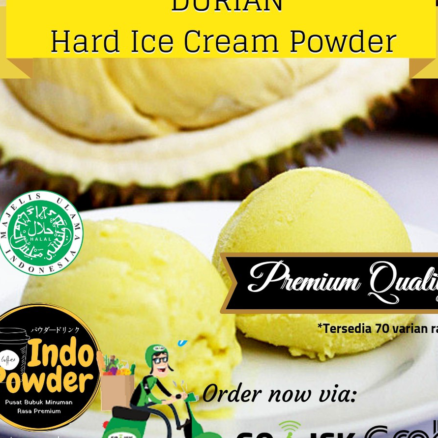 

GQPM2819 [KODE 77] Durian HARD ICE CREAM Powder 1Kg - Bubuk Ice Cream Durian 1Kg - Bubuk Es Krim