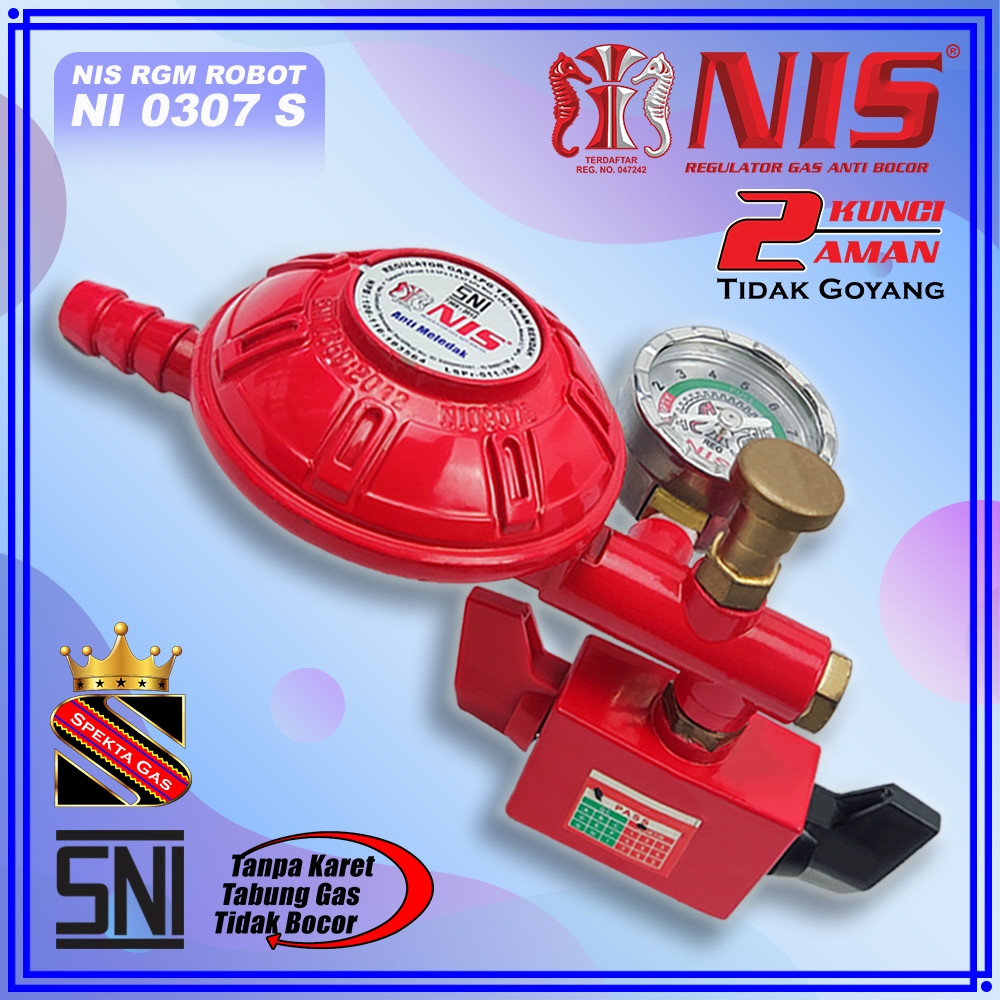 REGULATOR GAS NIS METER ROBOT TEKANAN RENDAH DUA PENGUNCI KNOP HITAM DAN MERAH TIPE NI 0307 S