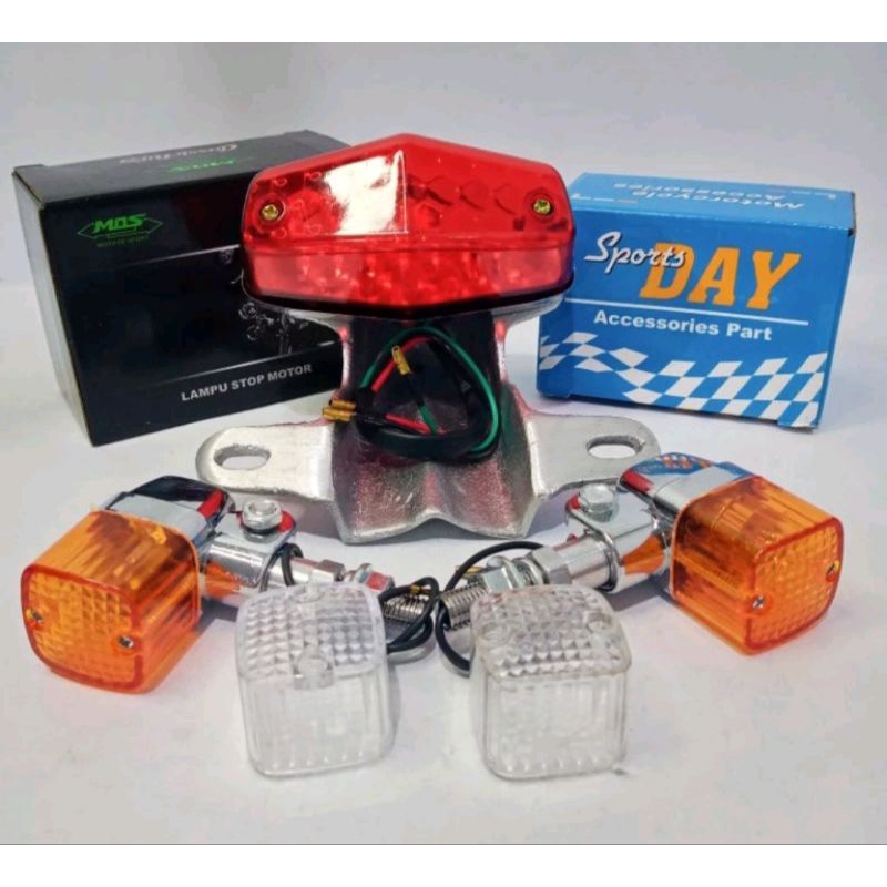 PAKET MINIMALIS STOPLAMP LAMPU BELAKANG CB MODEL BSA SET DUDUKAN PANGKON STOP DAN SEIN PALU BULAT KO