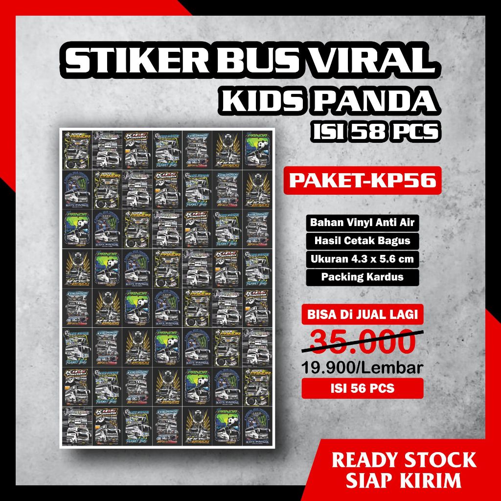 56PCS ASLI STIKER BUS KIDS PANDA TUNGGAL JAYA TRANSPORT - STICKER BISMANIA PARIWISATA JETBUS5 JETBUS