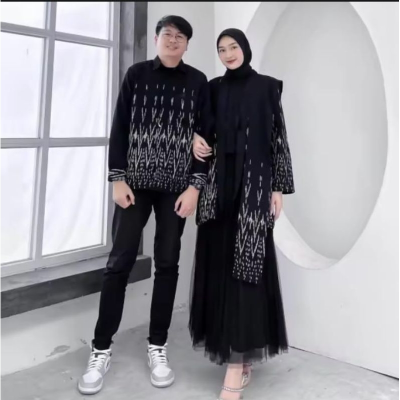 Outfit tenun baju coupel tenun widuri set tutu dan kemeja tenun