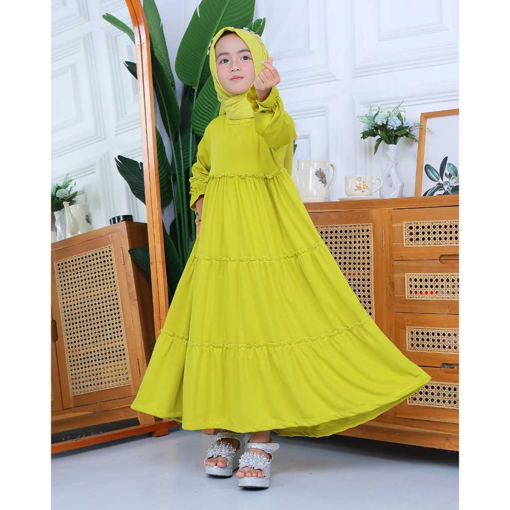Gamis Aisyah - Lemon - Gamis Anak Perempuan Gamis Anak Warna Kuning Hijau Lemon 1-12 Tahun Gamis Put