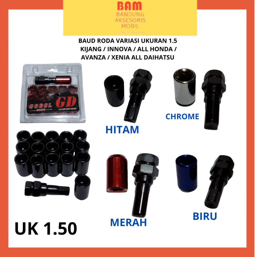 Baut Roda Mobil Racing 1.5 MM 16 PCS Baut Velg Mobil Variasi Baut Ban Mobil Red Merah Kunci L