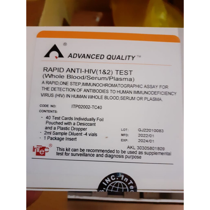 Test Hiv strip Intec/ Rapid Anti Hiv 1/2 INTEC isi 40 test