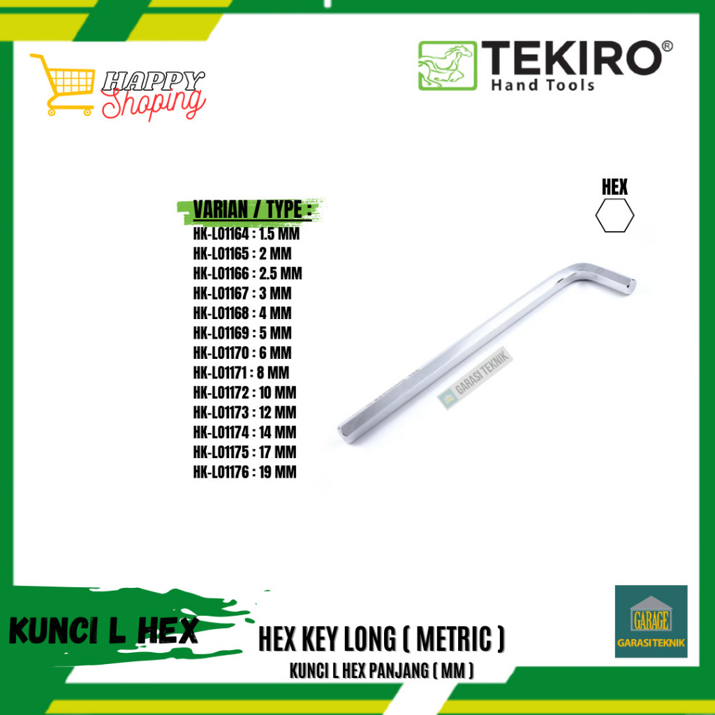 Kunci L Satuan 3mm 4mm 5mm 6mm merk TEKIRO