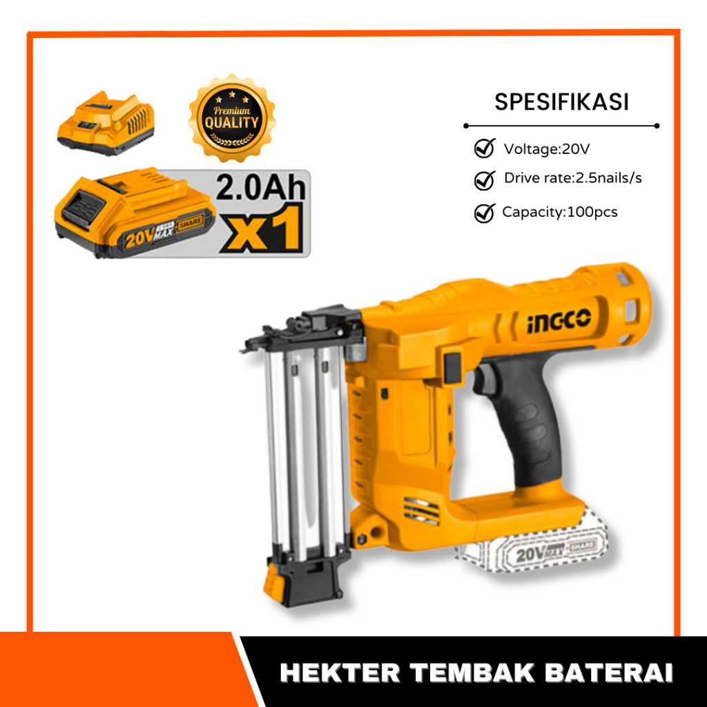Nailer Gun Cordless Brad INGCO CBNLI2016 F15-F50 P20S 20V Mesin Paku Tembak Baterai Air Braid Nail S