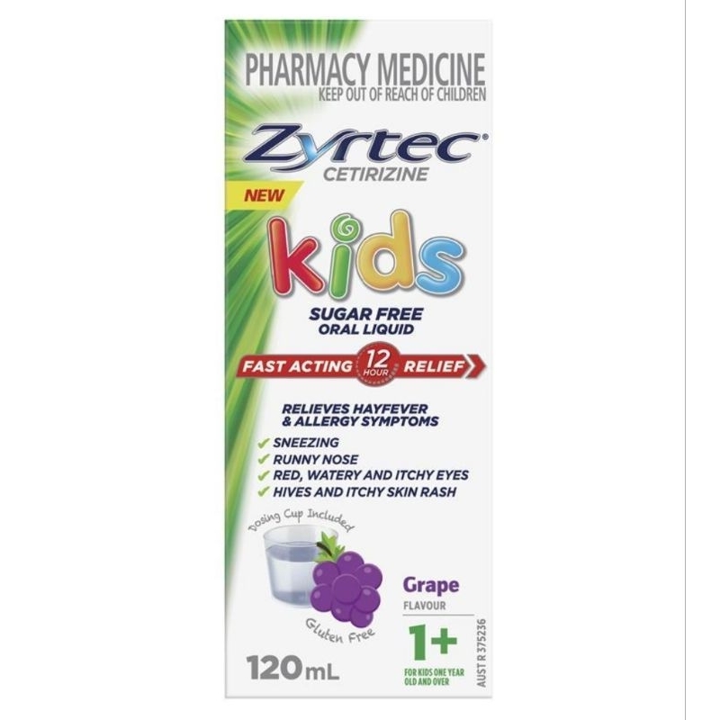 Obat Alergi Anak Zyrtec Hayfever Rapid Acting Kids Grape Flavour Oral Liquid 120ml AUSSIE
