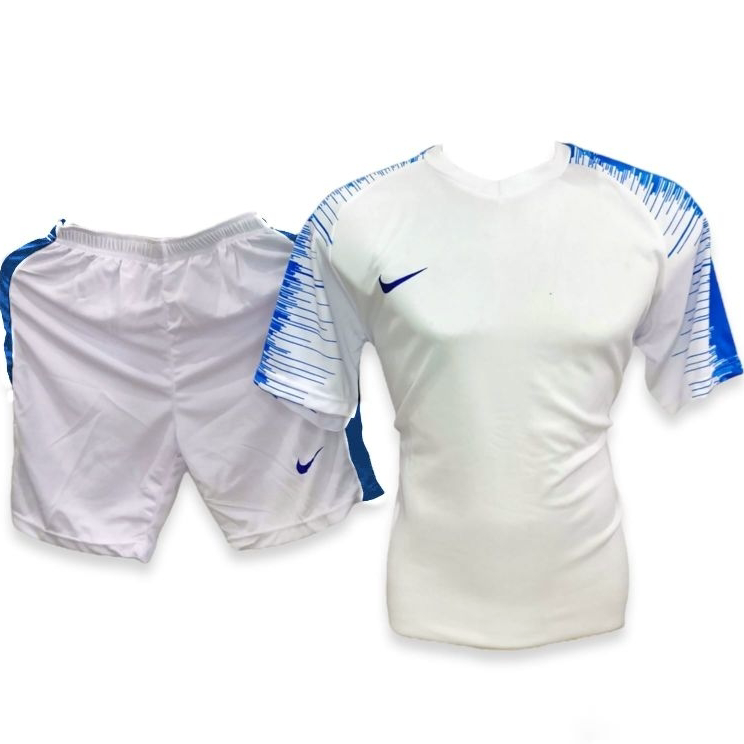 Jersey futsal dewasa Setelan baju dan celana kaos sepak bola Murah terbaik bahan Dryfit warna putih 
