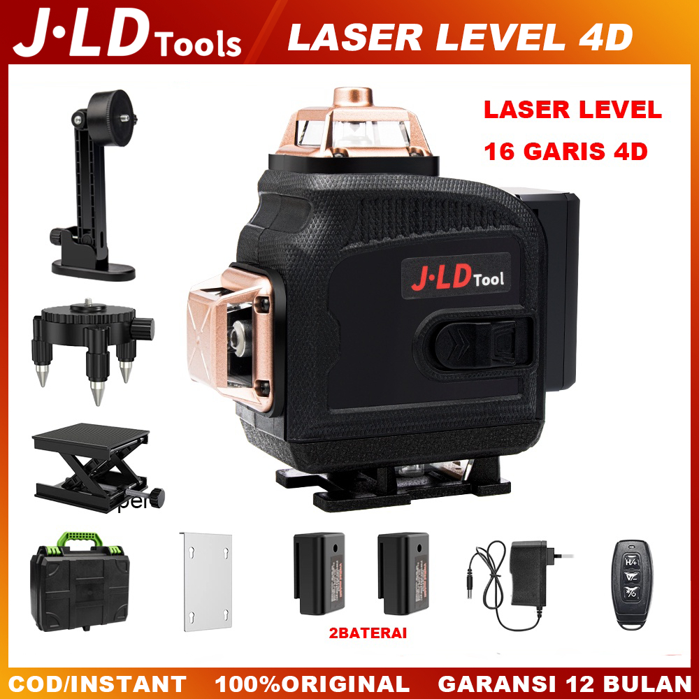 JLD Laser Level 4D 16 Line Self Leveling Garis Pakai Remot 2Baterai  Tingkat Self leveling 360° leve