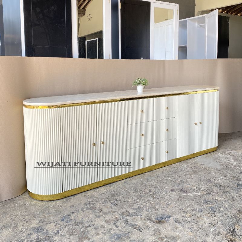 Bufet Tv Minimalis Marmer Asli Lis Stainless Gold Bufet Pajangan Marmer Salur Rak Tv