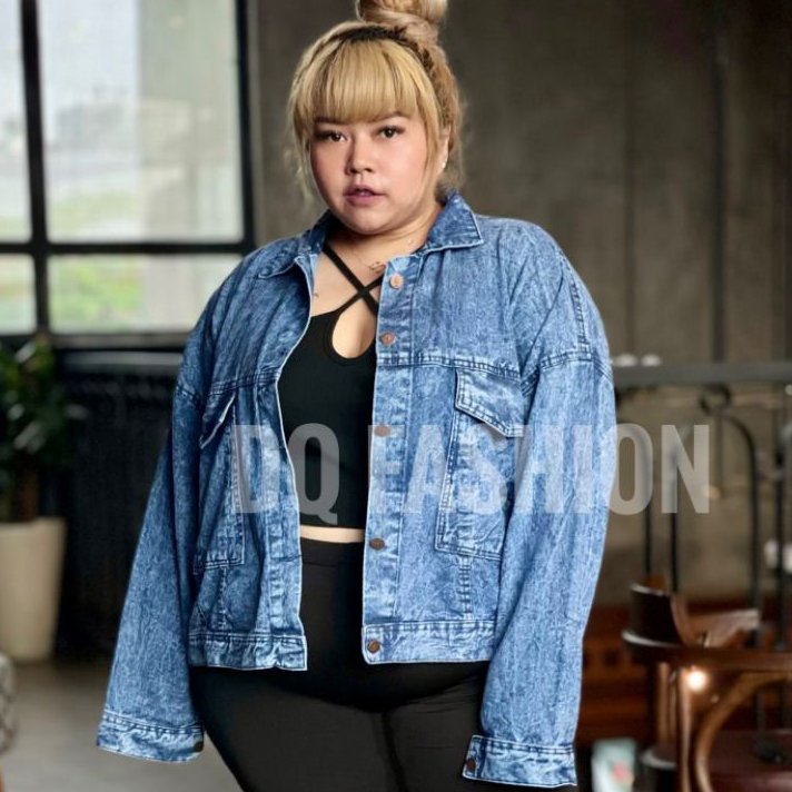 Best JAKET CROP JEANS OVERSIZE LD 100-150 CM ATASAN WANITA JUMBO KEKINIAN ➸➚✣