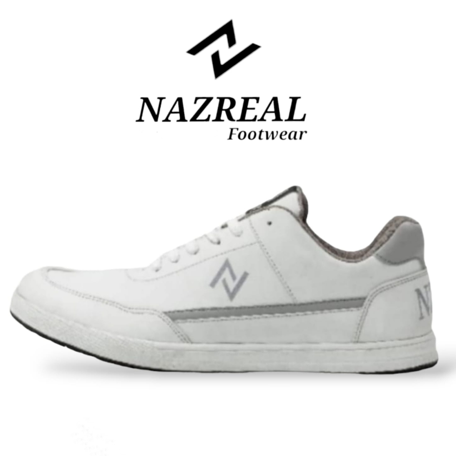NAZ LEON - Sepatu Sneakers Pria NAZ Kasual Putih Abu Pria Sepatu Kets Santai Cowok 100% (ORIGINAL)