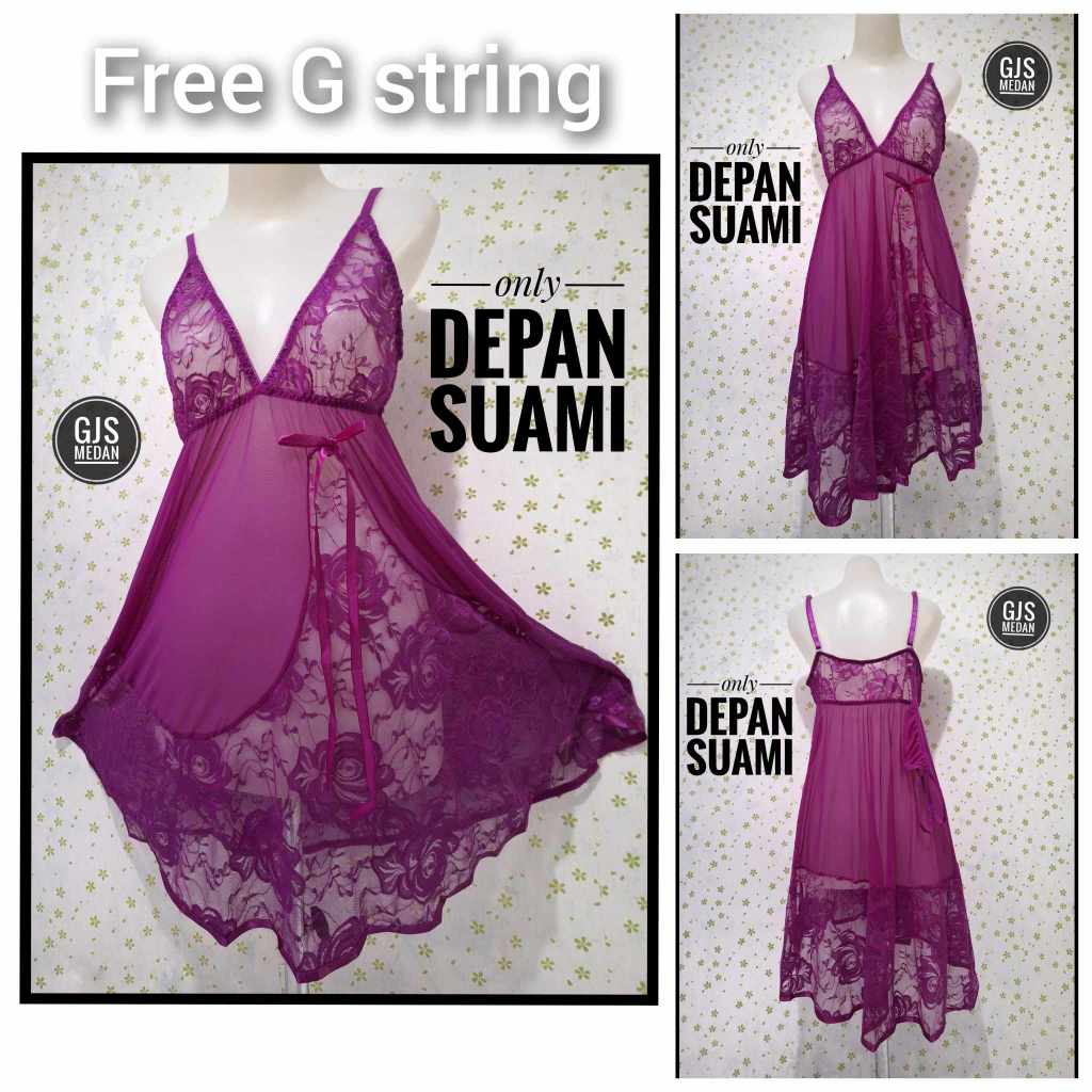 Baju Tidur Lingerie Only Depan Suami/Pakaian Dalam Wanita Free G String Violet/Ungu