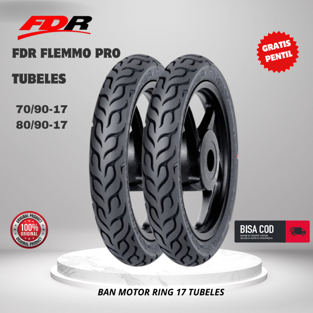 PAKET BAN TUBLES FDR FLEMMO PRO ( 70/90-17 ), ( 80/90-17 ) TUBELESS RING 17 Untuk Motor Supra Jupite