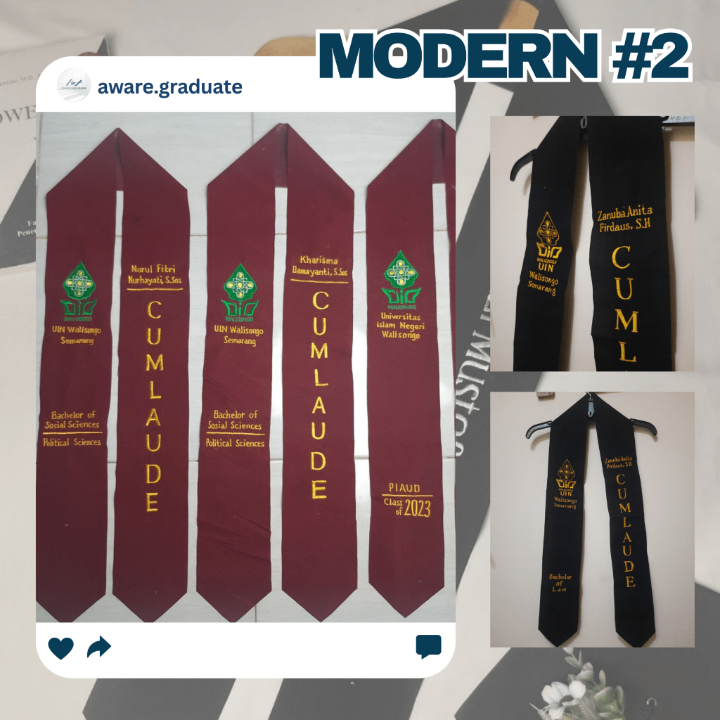 Selempang Sash Wisuda Tipe Modern #2 | Selempang Leher Dua Sisi | Selempang Kalung | Selempang Bludr