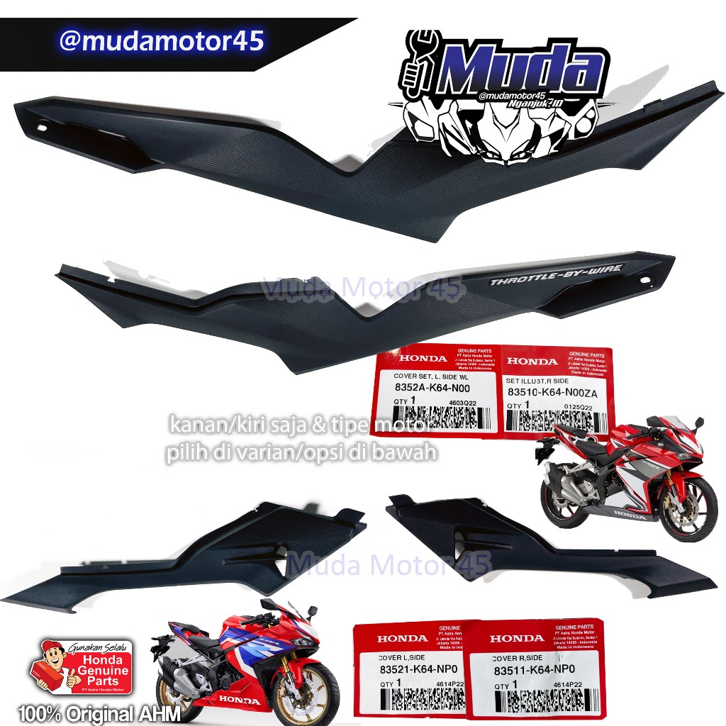 COVER SIDE KANAN OR KIRI CBR250RR 2016 2023 8351A-8352A-K64-N00 83511-83521-K64-NP0 SAMBUNGAN FAIRIN