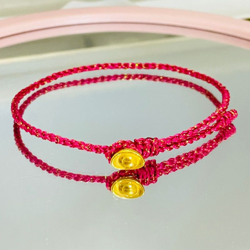 GELANG TALI SERUT EMAS ASLI 24K(9999%) CHARM YUAN PAO EMAS ASLI HK