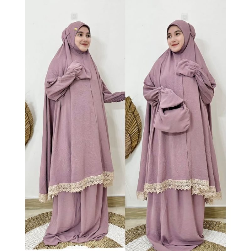 Mukena Atas Bawah Crinkle by Elkisa/mukena atas bawah/mukena syar'i/mukena silk/mukena crinkle/muken