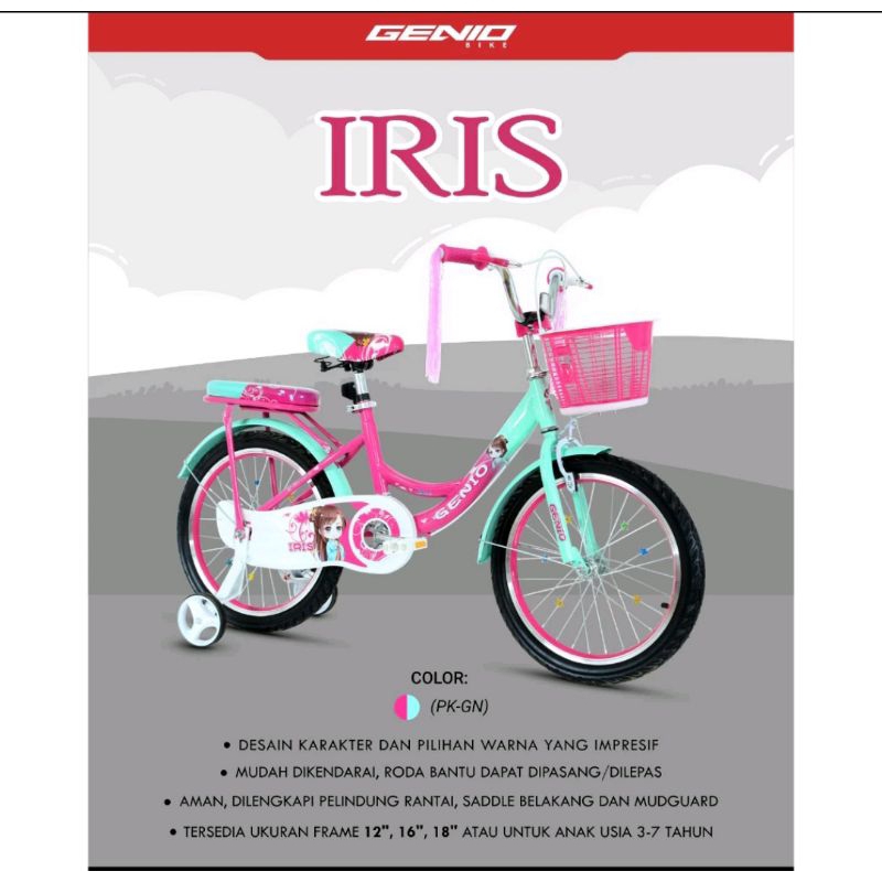 sepeda anak cewek, sepeda mini anak cewek genio iris 16", 18"
