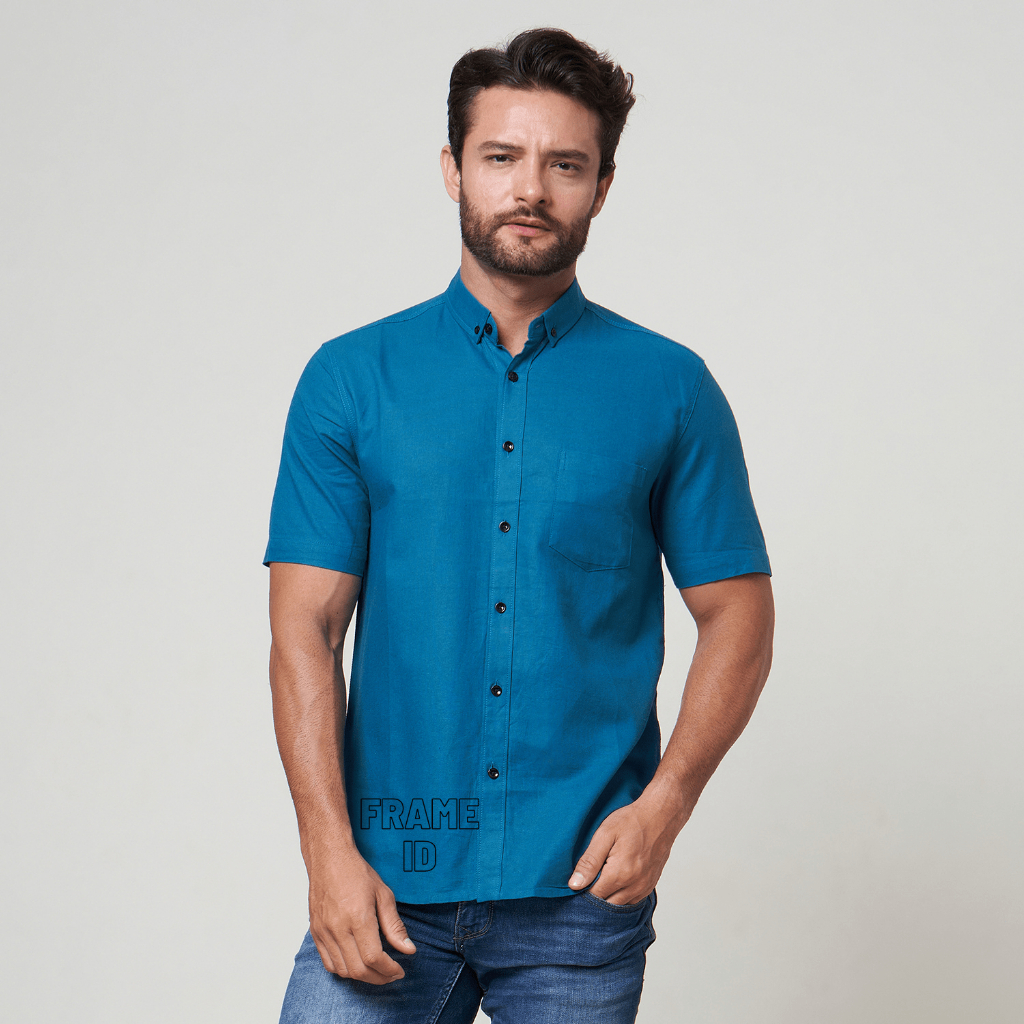 KEMEJA POLOS PRIA LENGAN PENDEK WARNA BIRU TOSCA