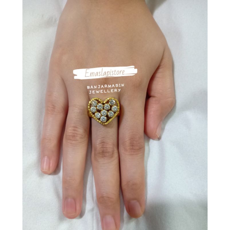 Cincin Love Permata Tumpuk Lapis Emas 999 Banjar