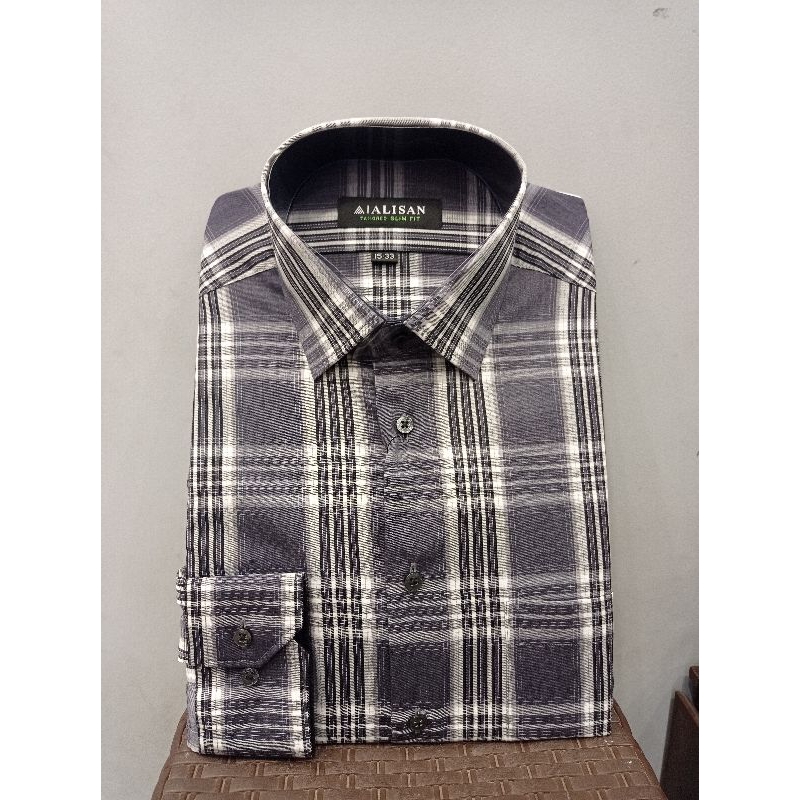 Alisan Kemeja Panjang Motif Kotak-Kotak Slimfit
