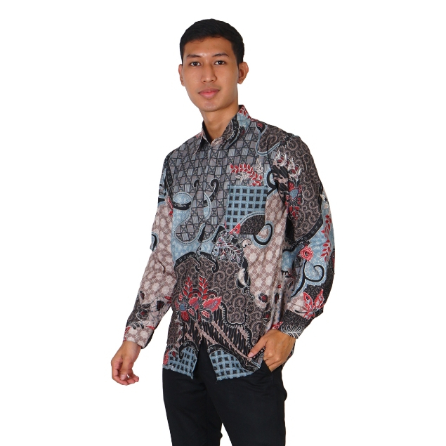 BATIK TRUSMI Kemeja Lengan Panjang Batik Pria Motif Andini Biru BUL