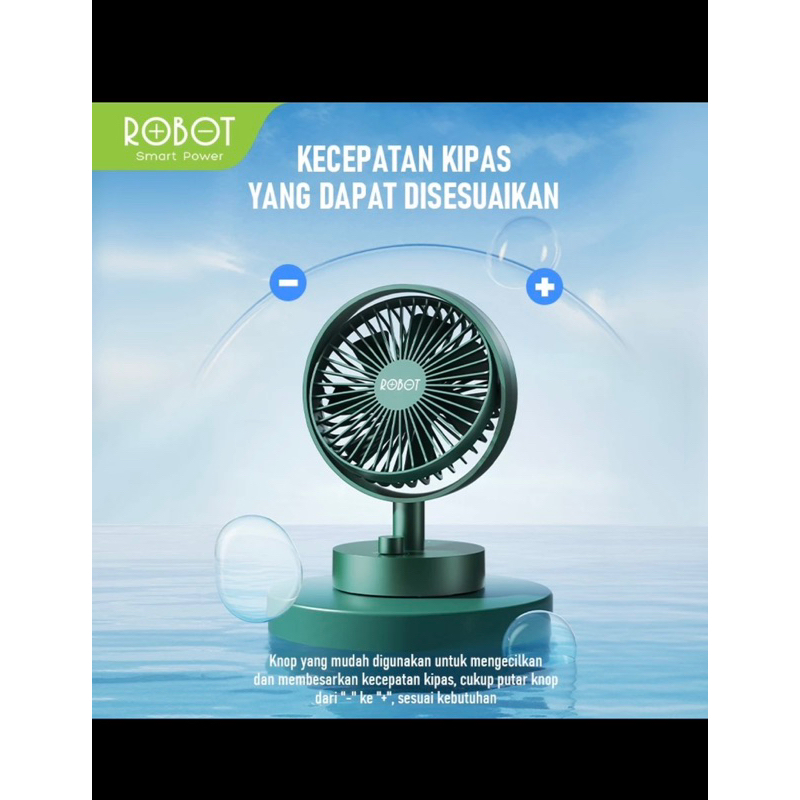 Kipas Portable CHARGE ROBOT RT-BF18 4000mAh 6 Inches Oscillating Desktop Table USB Portable Fan
