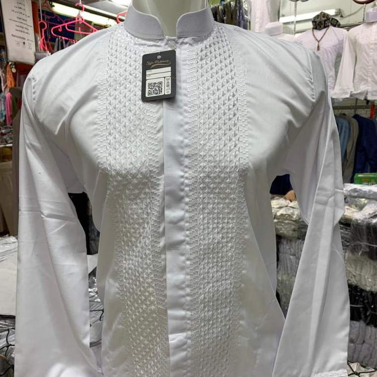 Baju Koko Putih Dewasa Lengan Panjang Bordir Premium