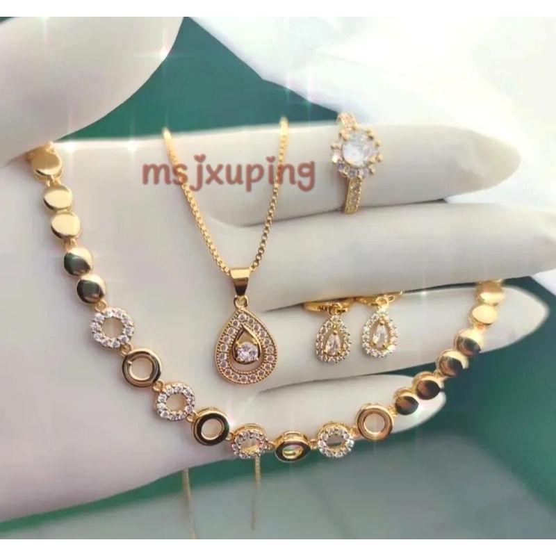 1 set perhiasan titanium wanita dewasa 24k perhiasan satu set dewasa anti luntur set perhiasan wanit