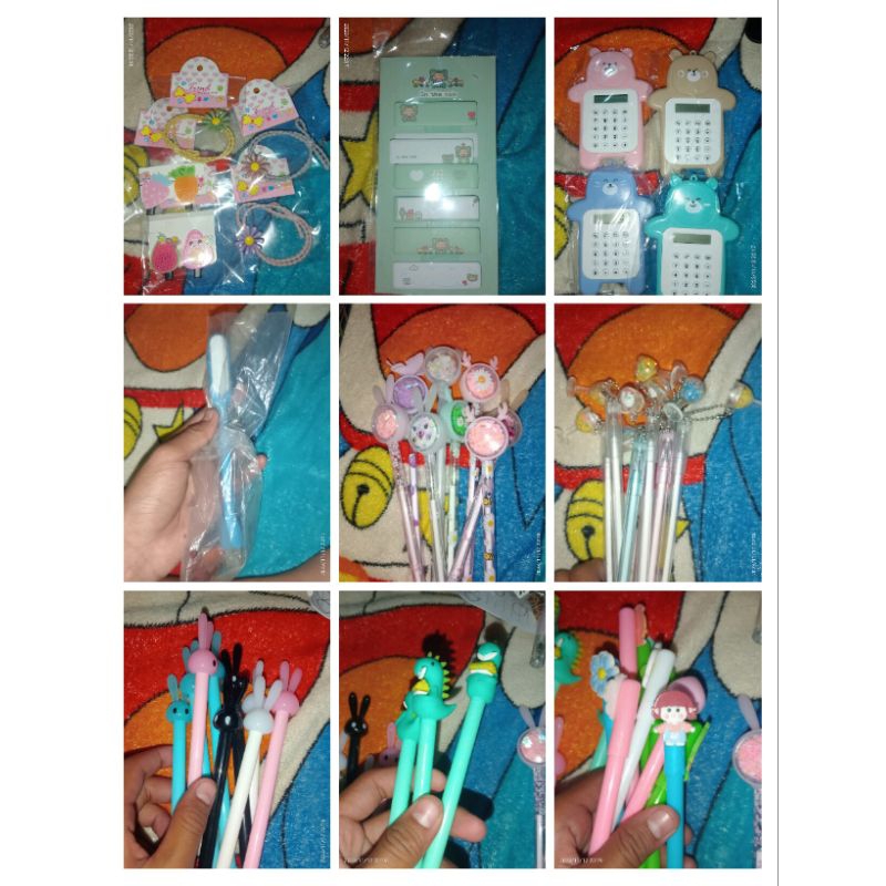 

pulpen,kalkulator,paperlip,jepit,ikat,lampu lip,pulpen bebagai macam
