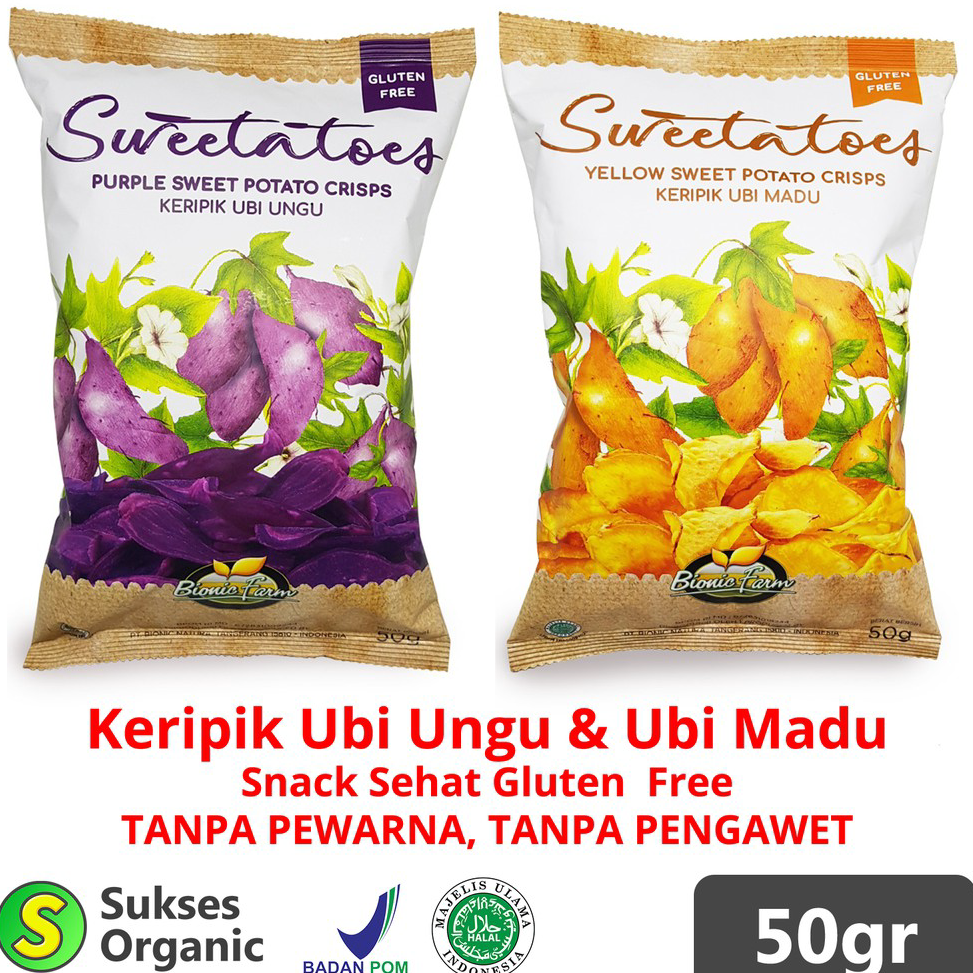 

GROSIR MURAH Sweetatoes Keripik Ubi Ungu dan Ubi Madu | 50gr | Bionic Farm | Gluten Free Cemilan Snack Sehat