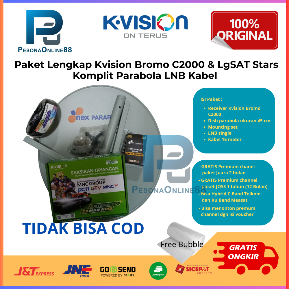Paket Lengkap Kvision Bromo C2000 & LgSAT Stars Komplit Parabola LNB Kabel