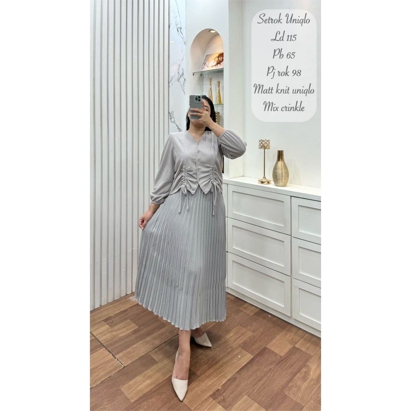 SETROK/SETELAN ROK KNIT SERUT UNIQLO MIX CRINCLE PLISKET BY ANNISA FASHION ORIGINAL BRAND