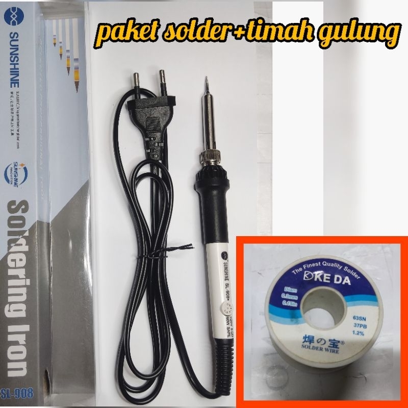SOLDER LISTRIK SOLDER SUNSHINE SL-908 60w /SL-903 40w /CS31 PAKET TIMAH GULUNG