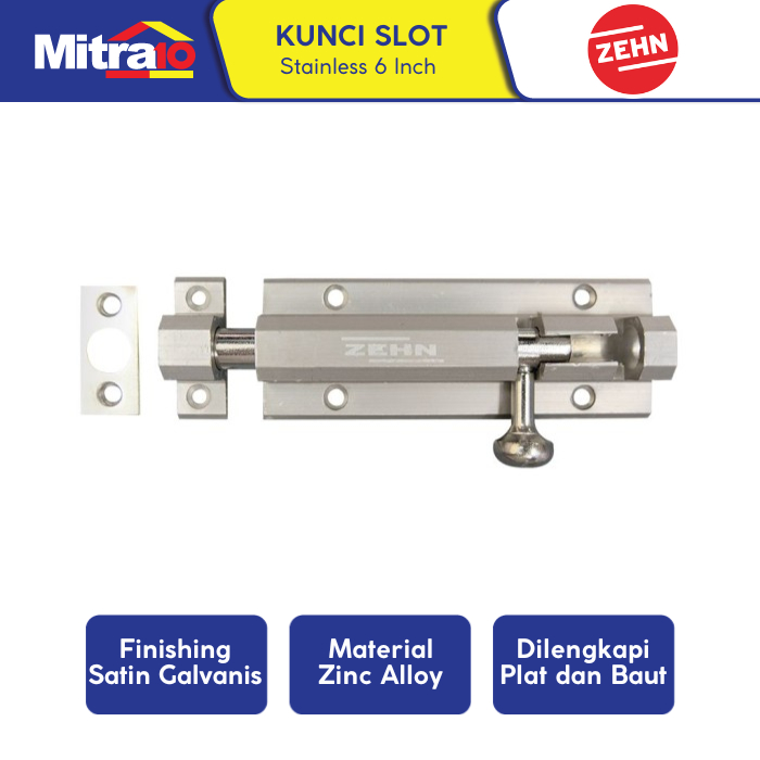 Kunci Slot Pintu Stainless 6 Inch - Panjang, Kuat - Zehn