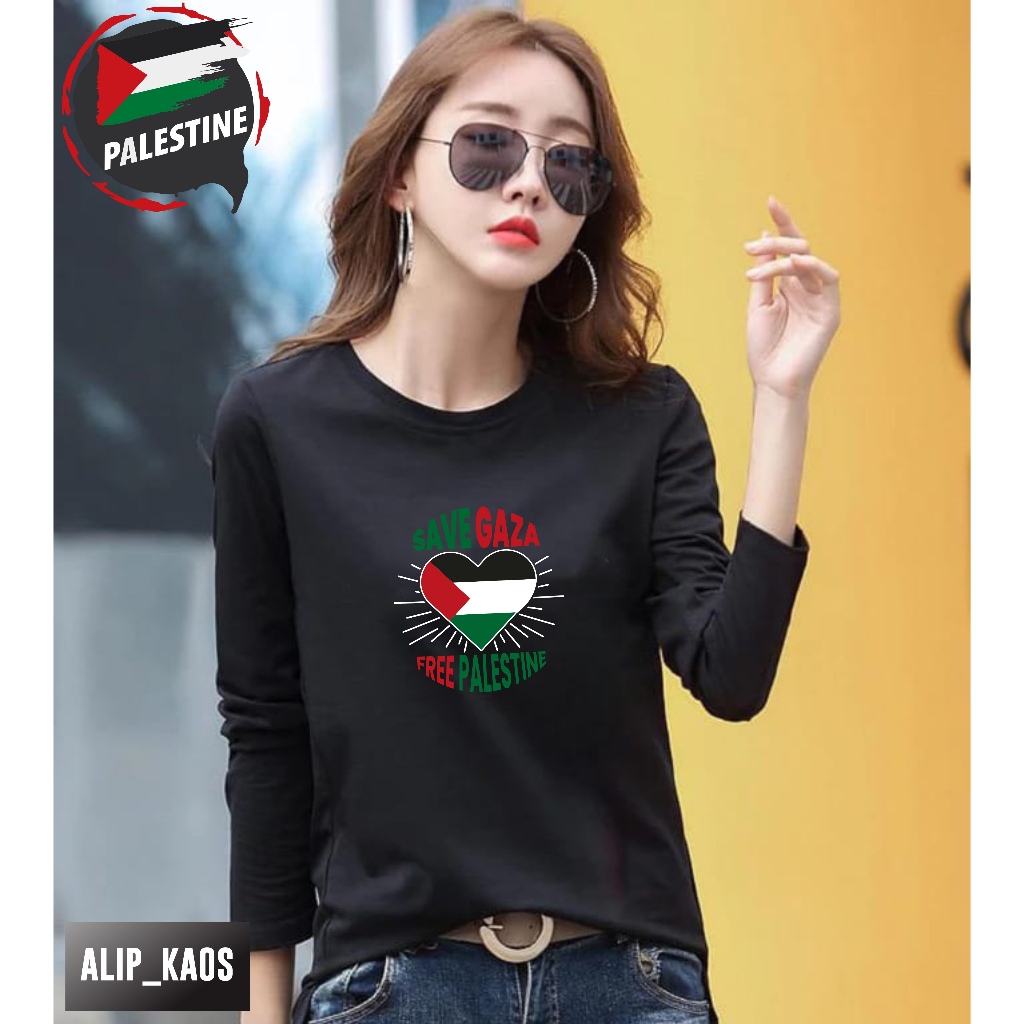 KAOS PALESTINA BAJU WANITA SAVE PALESTINE LENGAN PANJANG SANTRIWATI