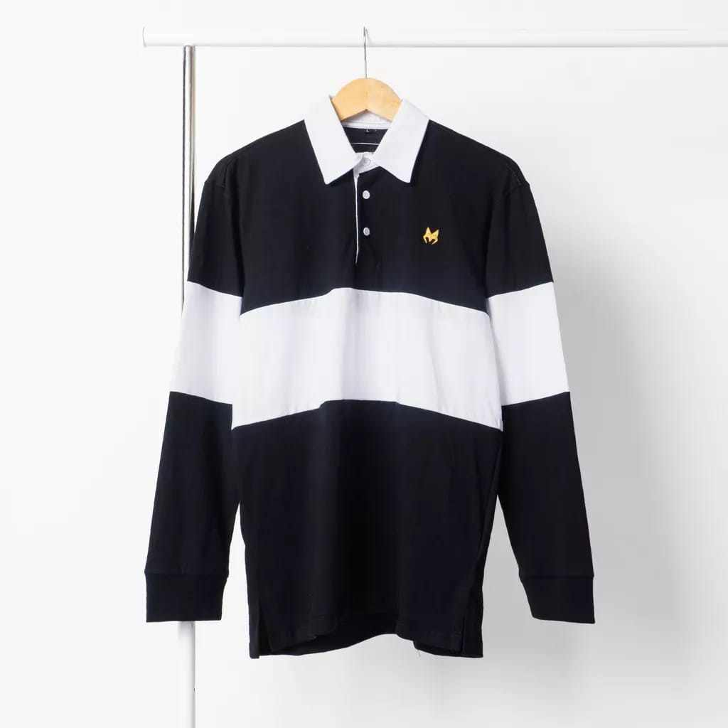 Kaos Panjang Vintage Rugby Polo Shirt Kaos Pria Lengan Panjang Kaos Kerah Pria Dewasa Motif Salur Ka