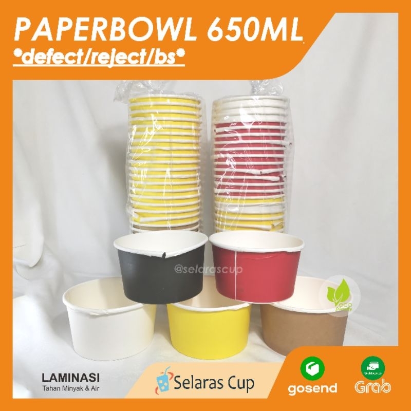 ISI 50 paper bowl 650ml murah rice bowl 650 ml mangkok kertas wadah nasi untuk catering reject defect barang sisa warna kuning merah hitam putih cokelat
