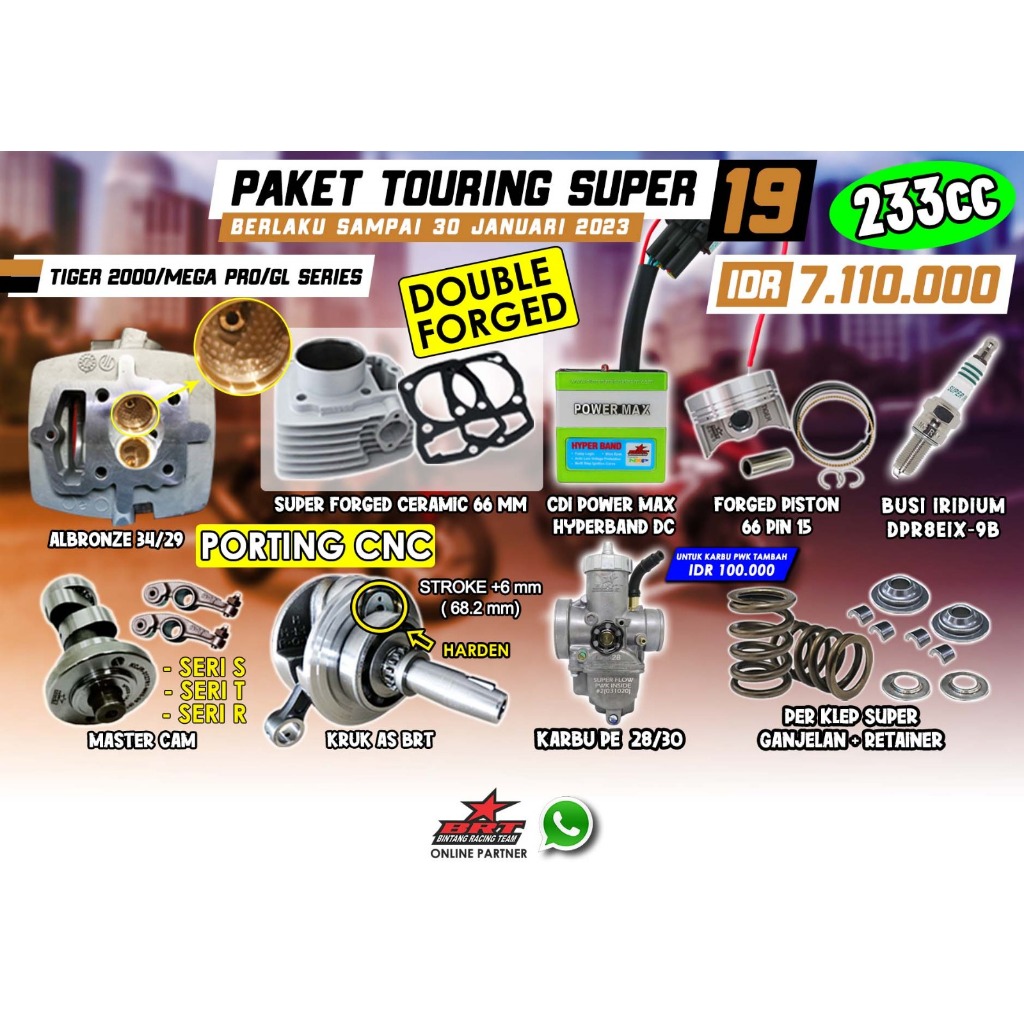 PAKET BORE UP TIGER 2000 | MEGA PRO | GL SERIES | 233 CC | BRT