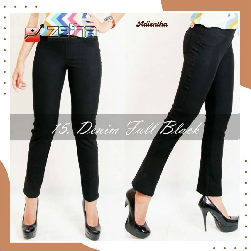 Celana ZETHA DENIM FULLBLACK size S M L XL | Celana Panjang Wanita Jumbo Zetha | Celana Legging Keki