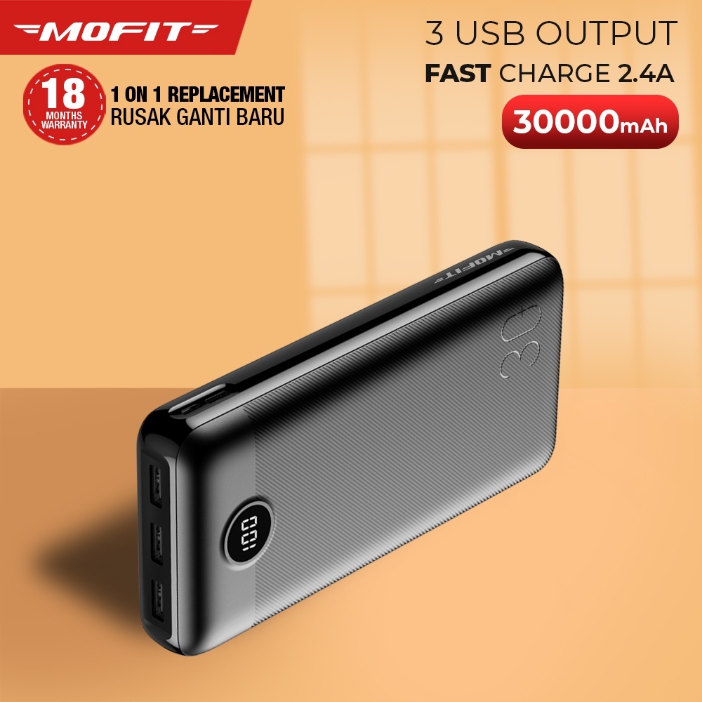 POWERBANK MOFIT M36 30000mAh + Fast Charge 2.4A Real Capacity - HITAM