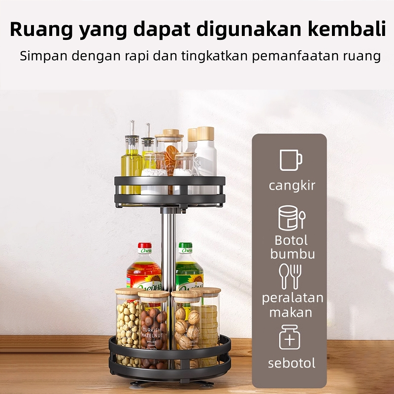 Rak Bumbu Dapur 3 Susun 360 Derajat Stainless Rotate Kitchen Spice Rak Dapur Serbaguna Kitchen Spice Rack Organizer