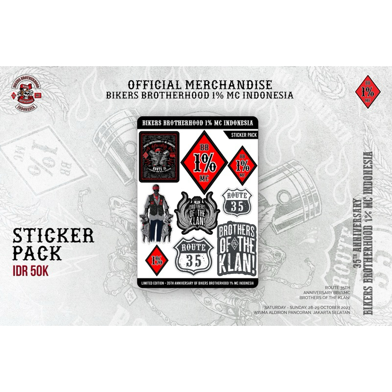 

STICKER PACK - 35th ANNIVERSARY BIKERS BROTHETHOOD 1% MC INDONESIA - ROUTE 35 BROTHERS OF THE KLAN!