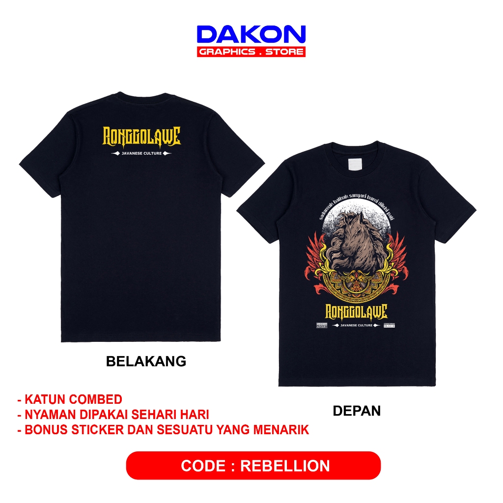 T-shirt Ronggolawe Streetwear / Kaos Satria Ronggolawe  original Dakon Graphics/ Kaos Distro Satria 